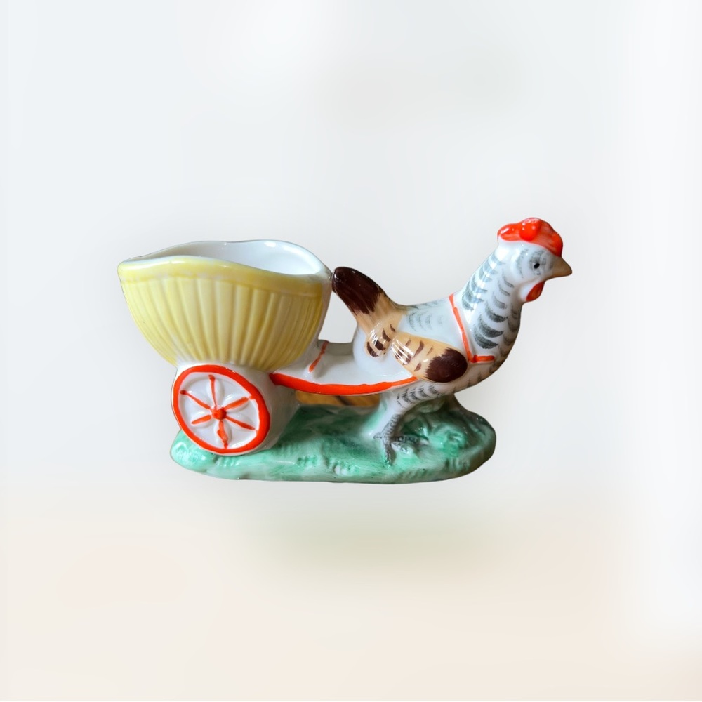 Vintage Germany Rooster Pulling Wagon Countertop Planter